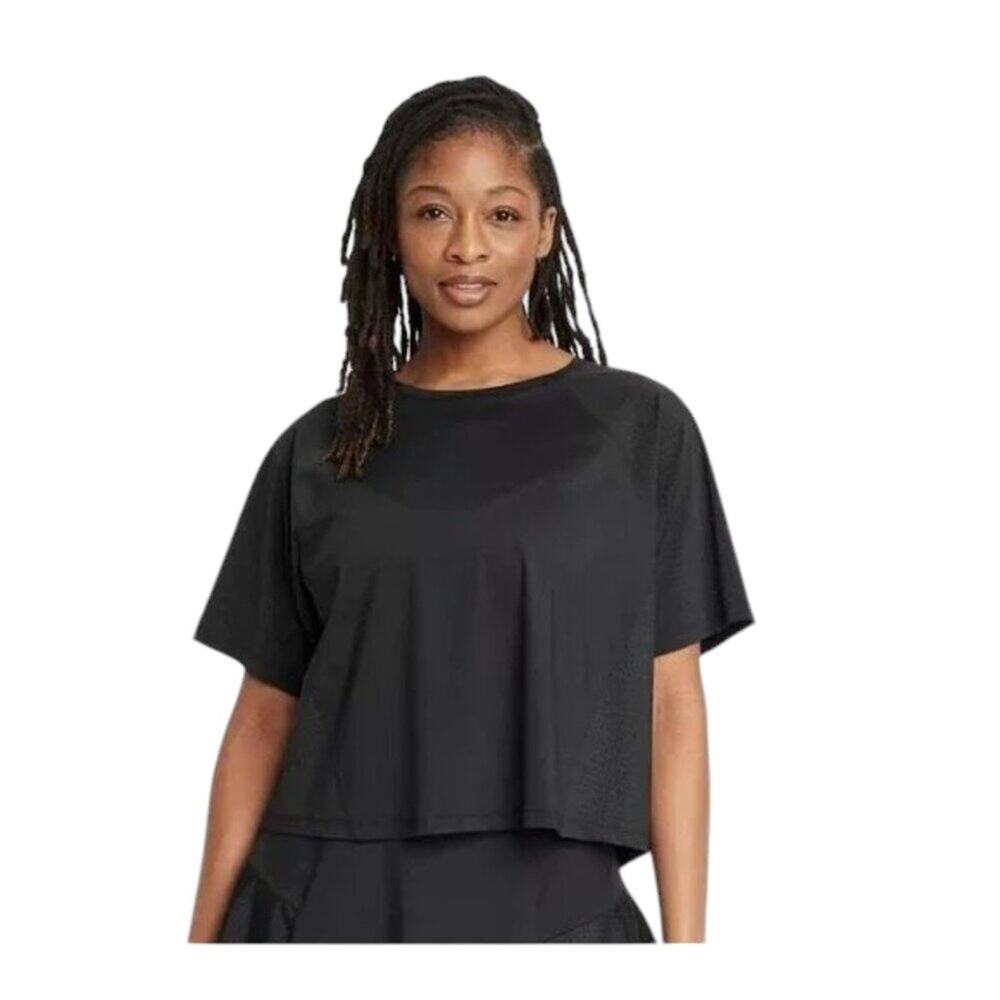 All in Motion Black Relaxed Crop Tee Short Sleeve Boxy Fit NEW 3X Athletic